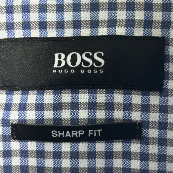 Hugo Boss Sharp Fit Blue and Gray Windowpane Plaid Long Sleeve Shirt Size 16.5 - Picture 6 of 9